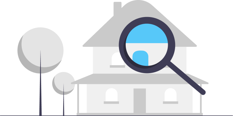 Une loupe surveille une maison, image d'illustration pour le concept de surveillance